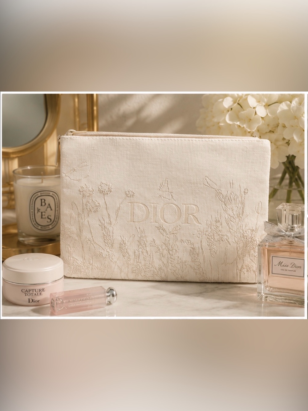 Dior Beauty Floral Zip Pouch Cosmetic Bag GWP w/ Box Authentic